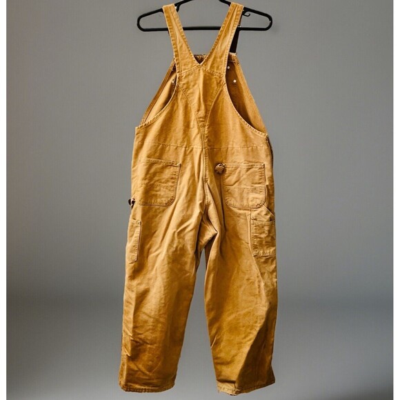 Vtg Carhartt R02 BRN 44 X 30 Bib Overalls USA Double Knee Duck Canvas Quilted - Picture 2 of 14